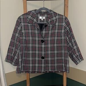 Studio Works Women's Petite Large Plaid Vintage Blazer On Trend With Shoulder